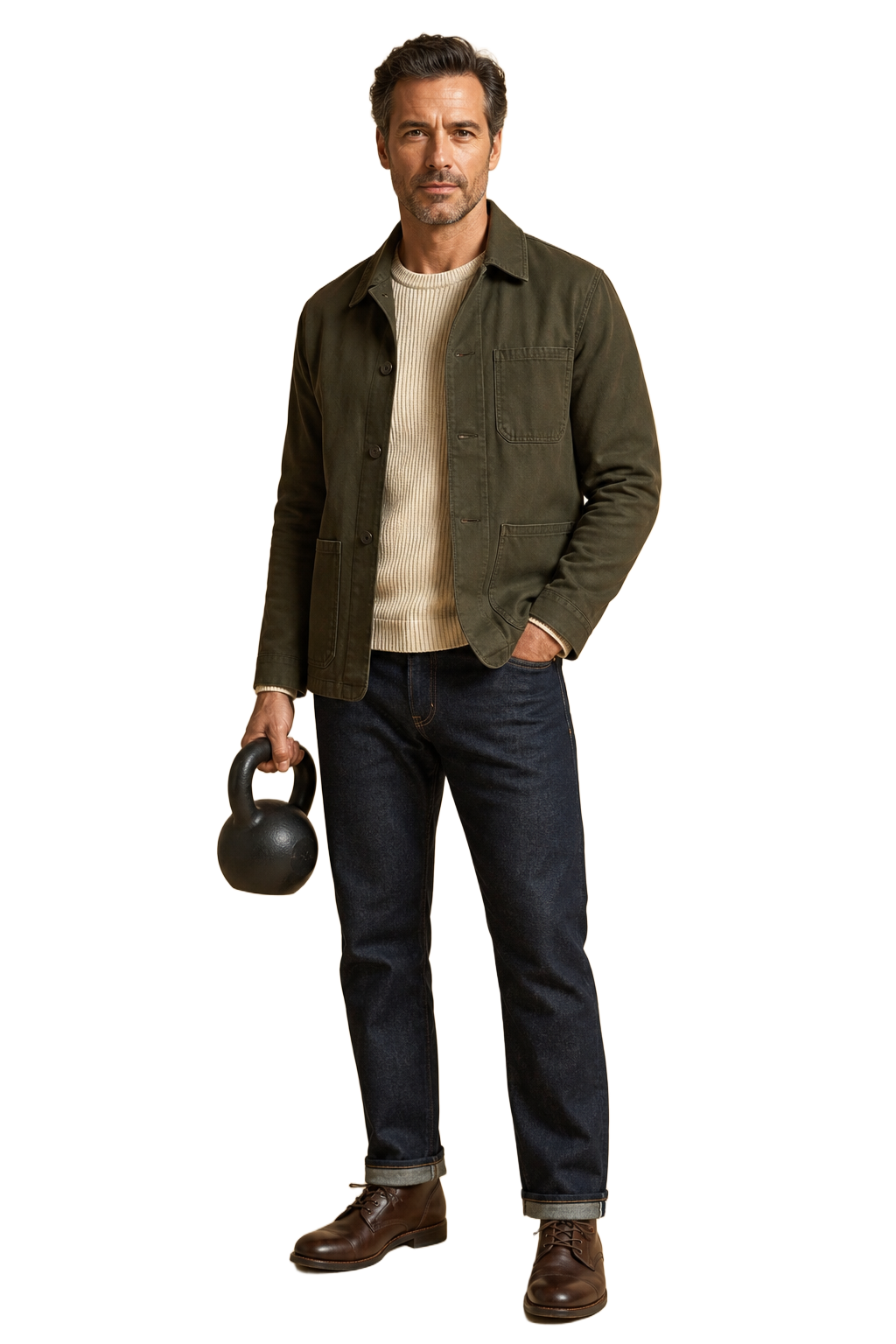 Mężczyzna w stylu workwear i sprezzatura